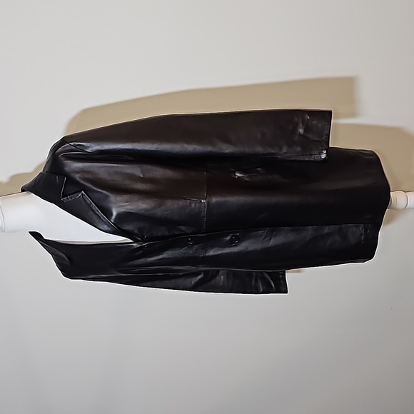 Vintage Vera Pelle Italy Black Leather Jacket Coat EU 48 US Large Mid Length - Picture 3 of 15